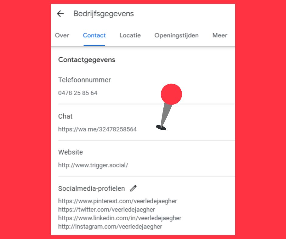 Whatsapp knop toevoegen aan google locatiepagina