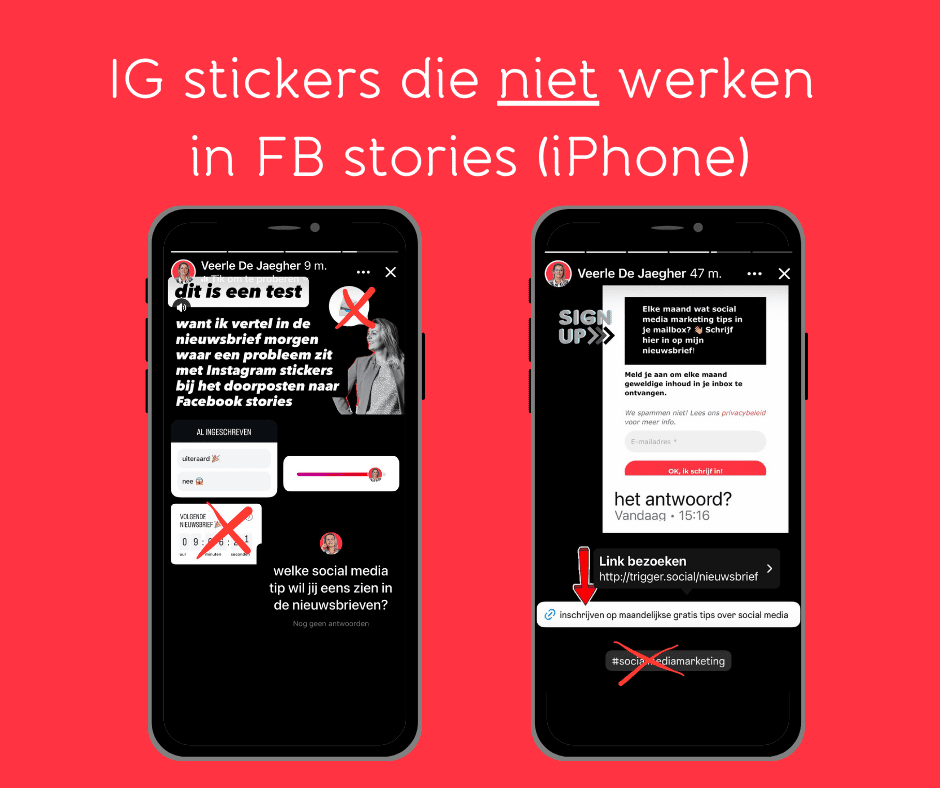 sommige instagram stickers werken niet op facebook stories op iOS